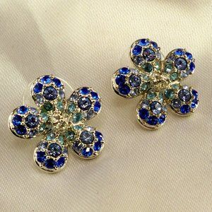 NEW Nolan Miller Blue & Aquamarine Crystal Flower Silver Earrings